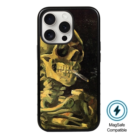 Famous Art MagSafe Case for iPhone 15 Pro (Van Gogh - Skull with Burning Cigarette) 
